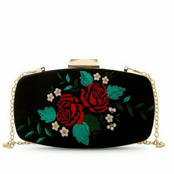 PINK HALEY Handbags - 3X HP/ PINK HALEY OVAL VELVET EMBR. FLOWER CLUTCH